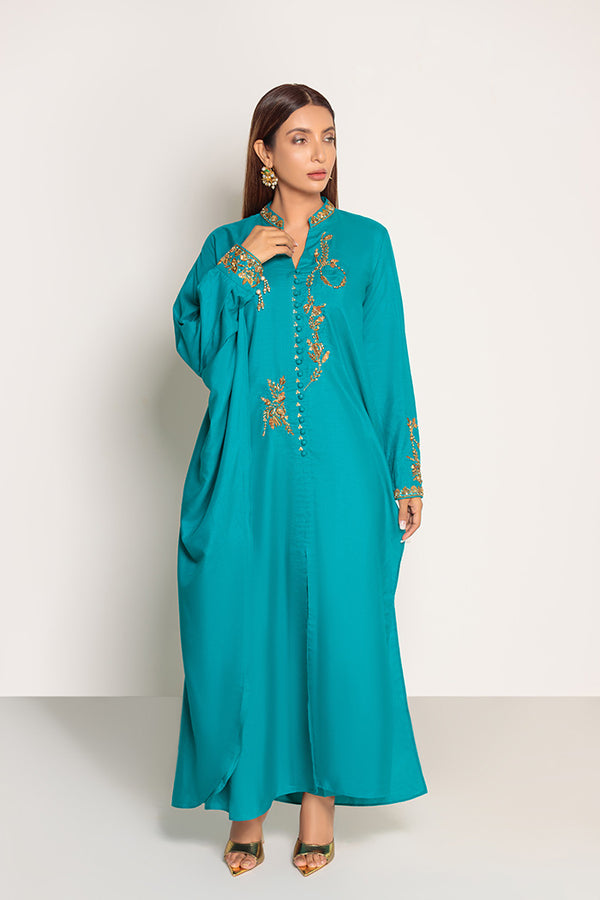 Turquoise Russian Silk With Side Fall Shirt