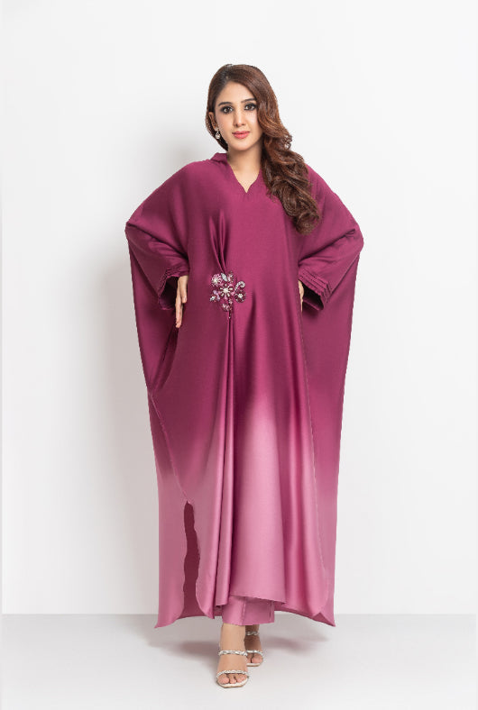 Magenta / Baby Pink Shaded Silk With Broch Embroidery