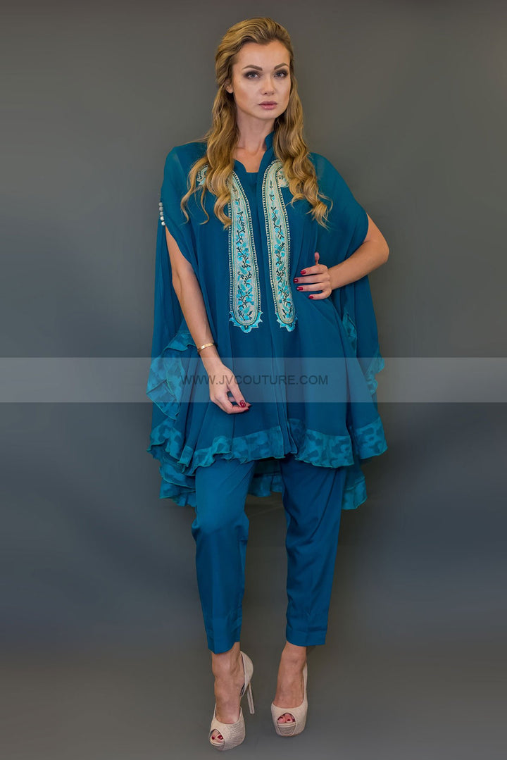 FEROZI CHIFFON SHRUG WITH PASLEY EMB AND TROUSER