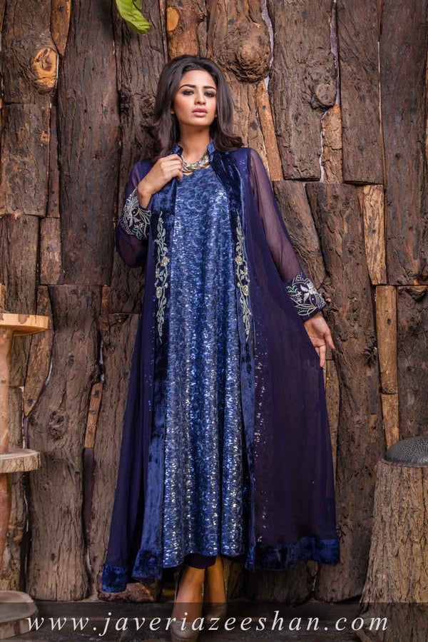 Royal Blue sequence inner with Chiffon jacket