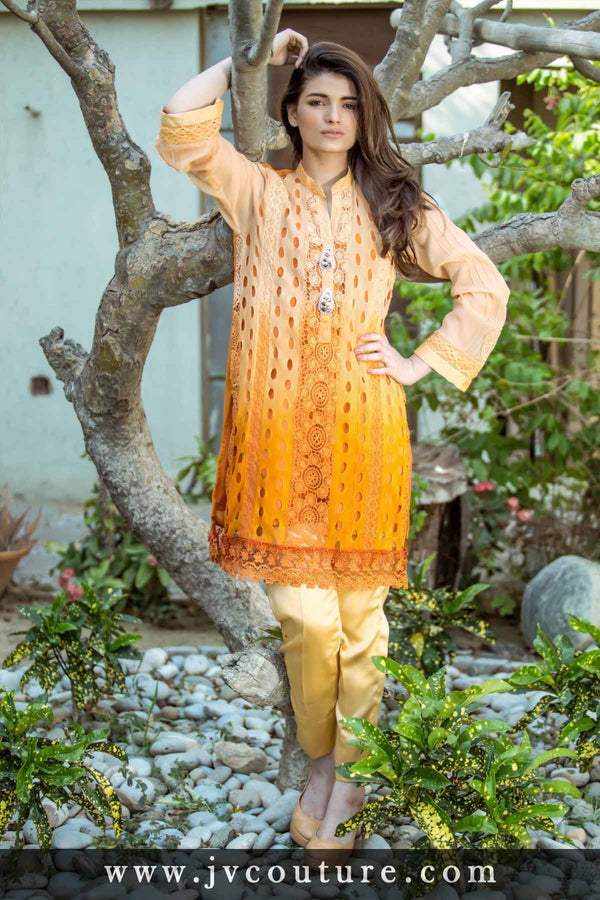 ORANGE SHADED LACE SHIRT WITH BUTTONS