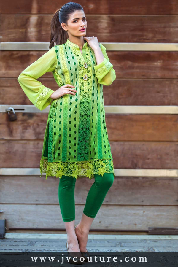 SHADED GREEN LACE SHIRT WITH BUTTONS
