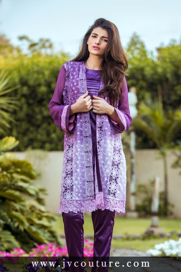 SHADED PURPLE LACE JACKET WITH INNER SHIRT