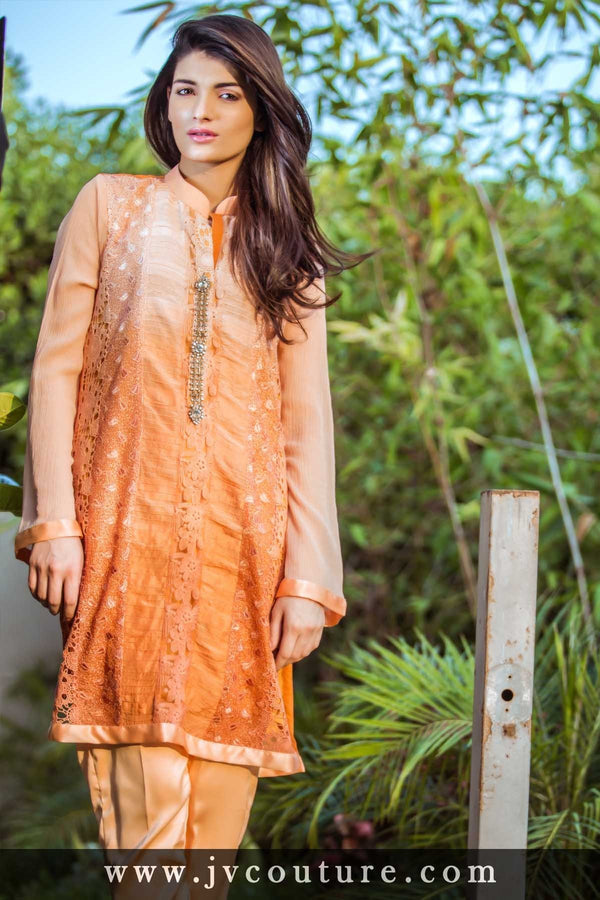 Orange Shaded Lace Shirt with Buttons