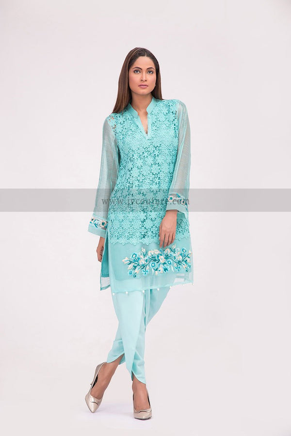 BLUE LACE SHIRT WITH SILK TULIP TROUSER